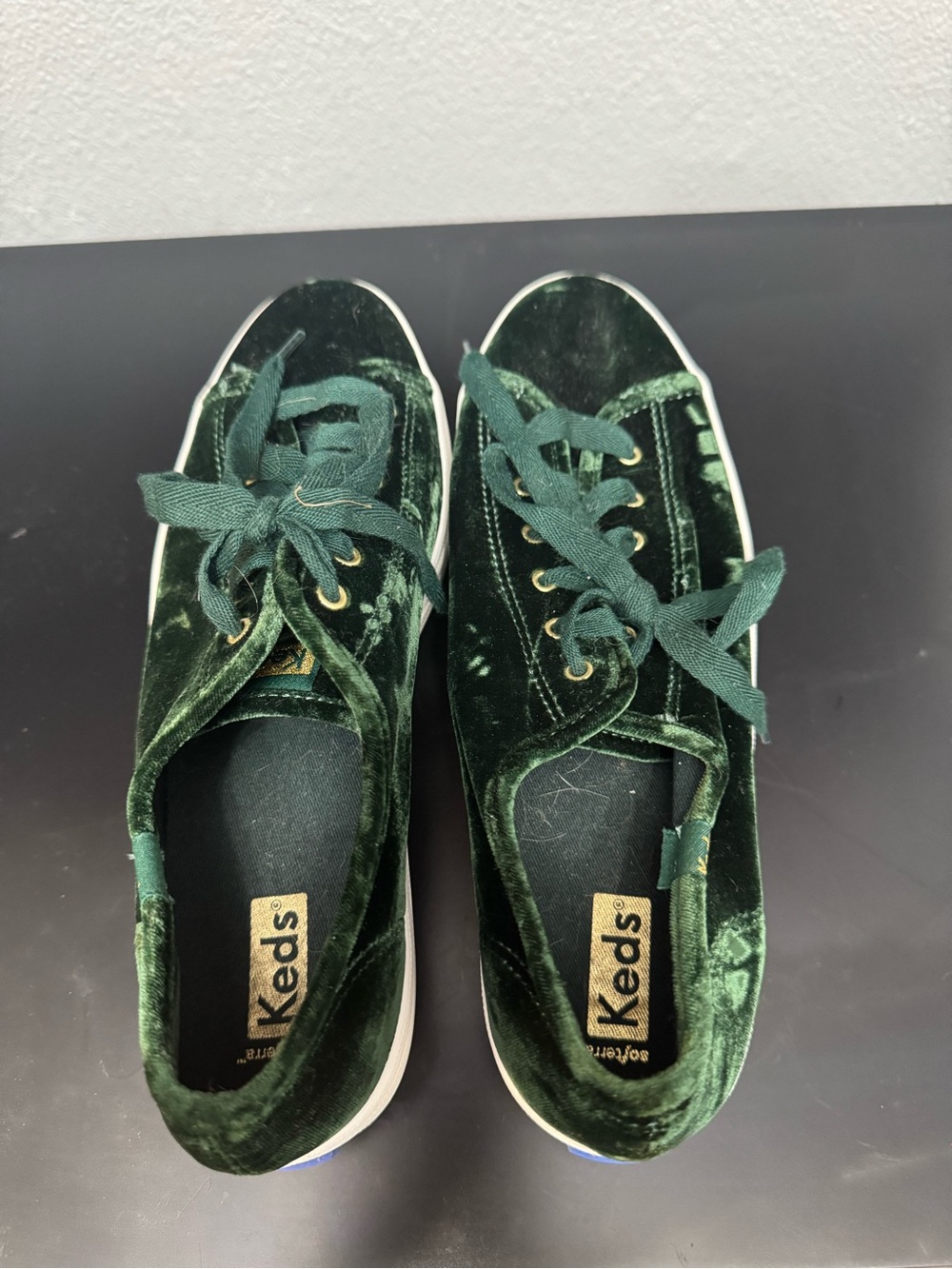 Keds Velvet Lace-Up Sneakers in Forest Green
